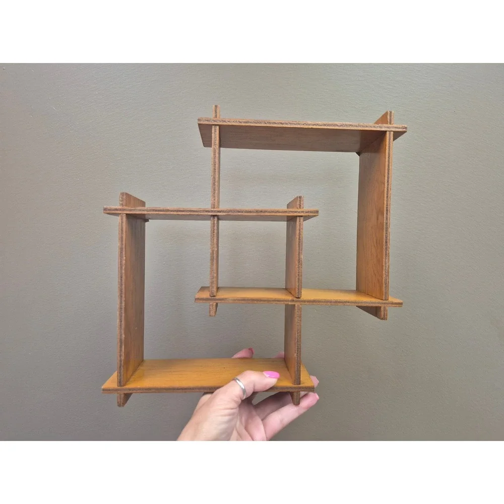Vintage MCM Geometric Gay Box Wall Shelf Shadow Box Display Curio Wood Decor